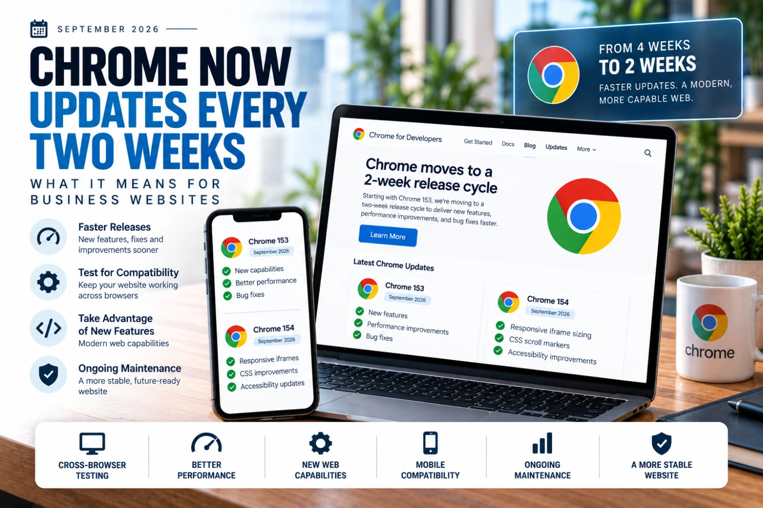 Chrome two-week release cycle and what it means for business websites