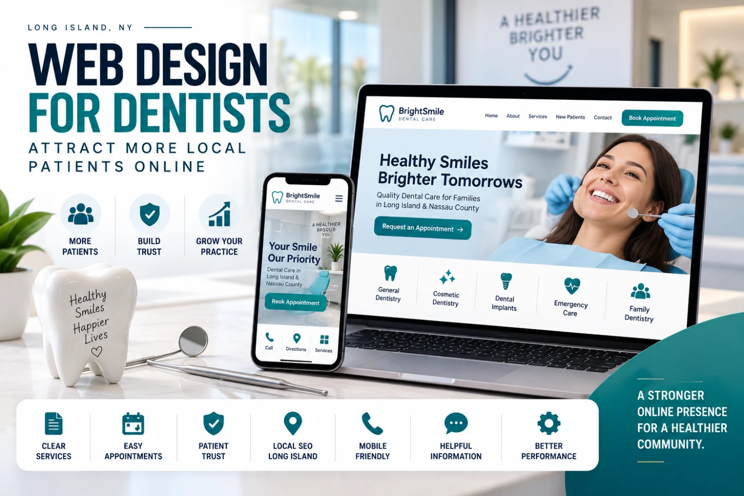Dental web design for Long Island practices — dentist website for local patient appointments
