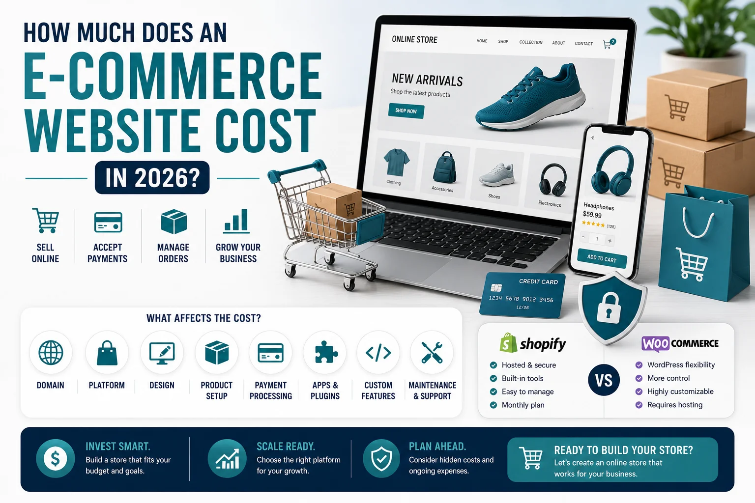 E-commerce website cost guide for 2026 — Shopify, WooCommerce, and custom online store pricing