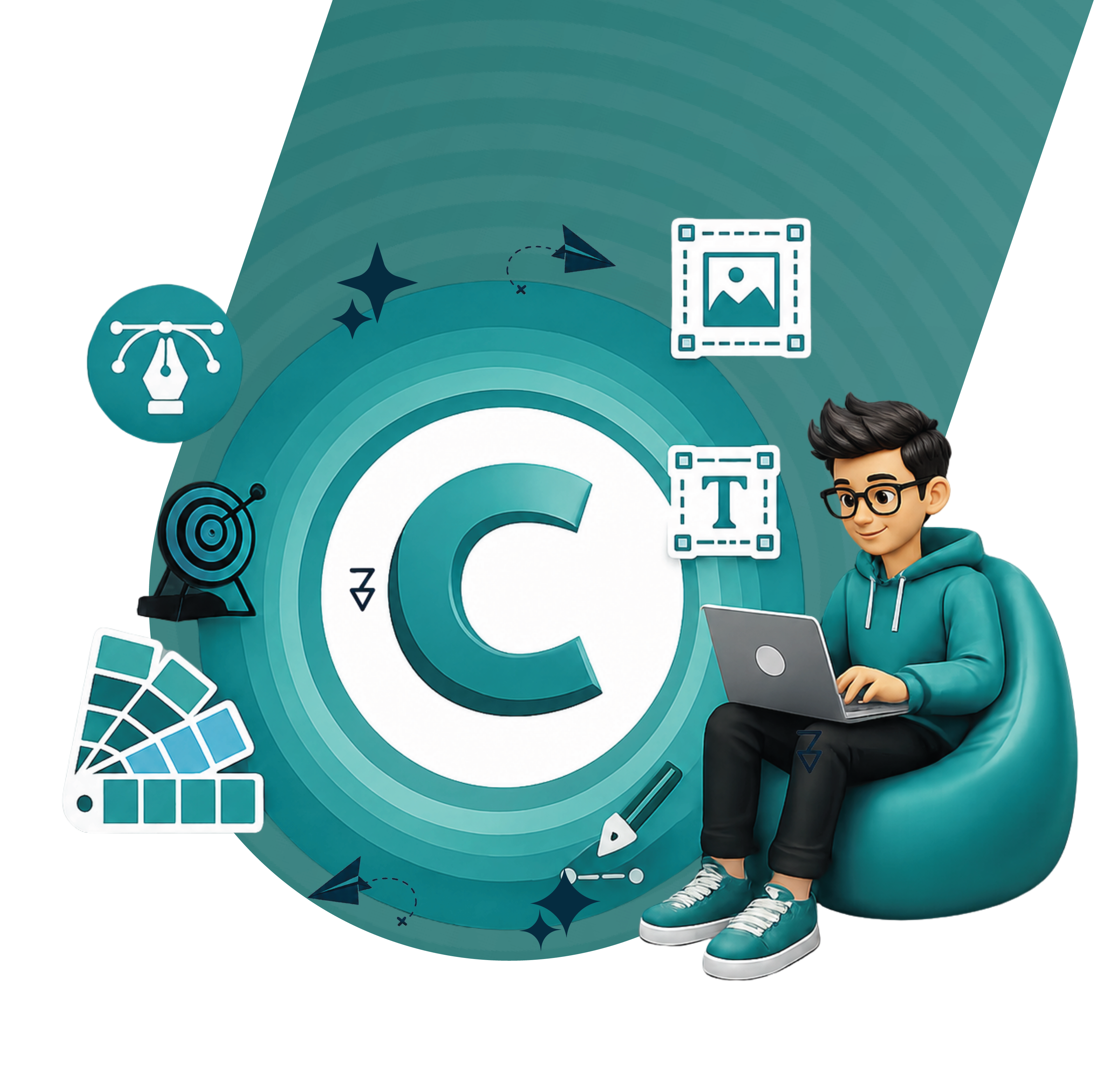 Branding services illustration with strategy, design, and creative brand elements
