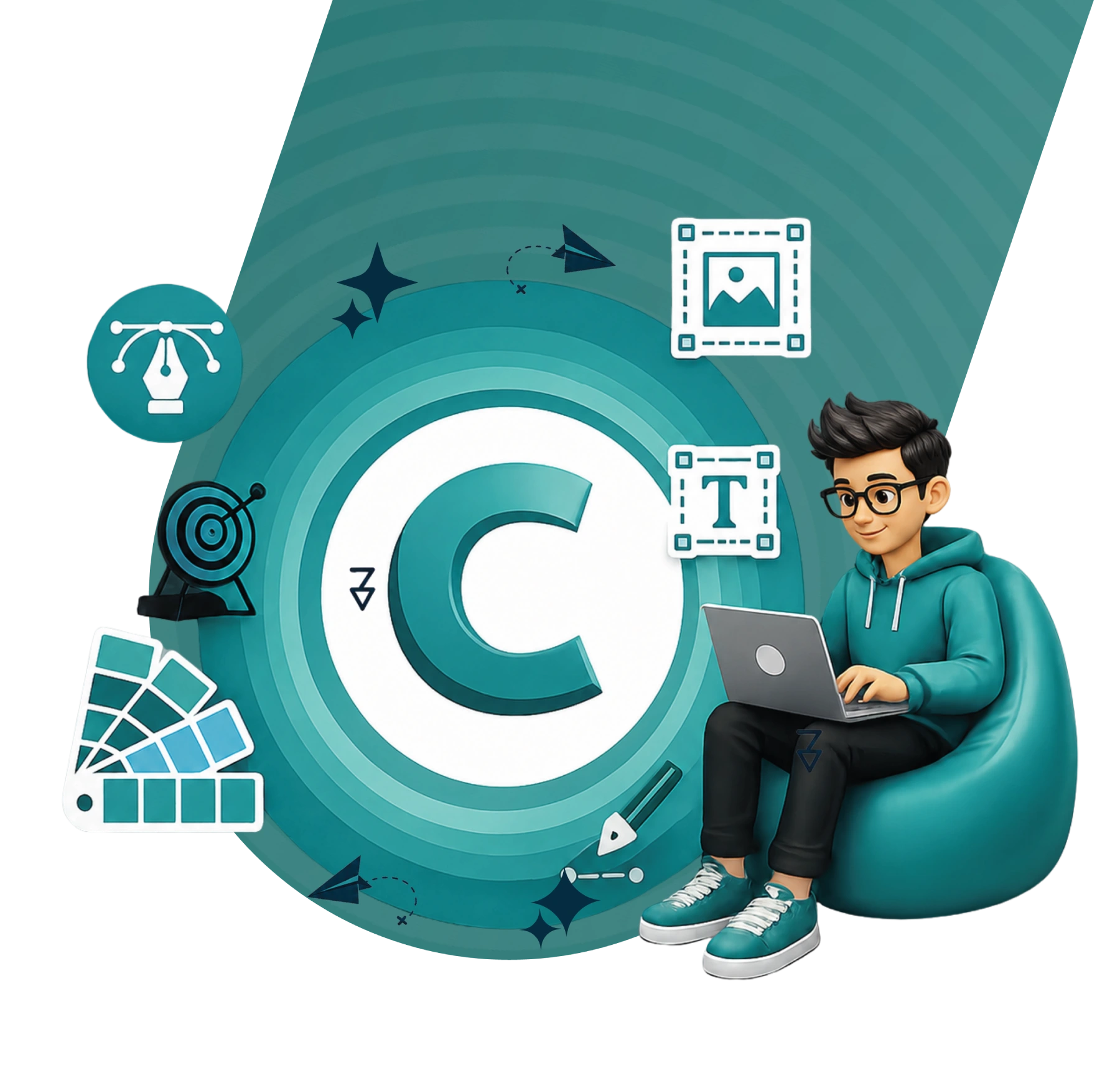 Branding services illustration with strategy, design, and creative brand elements