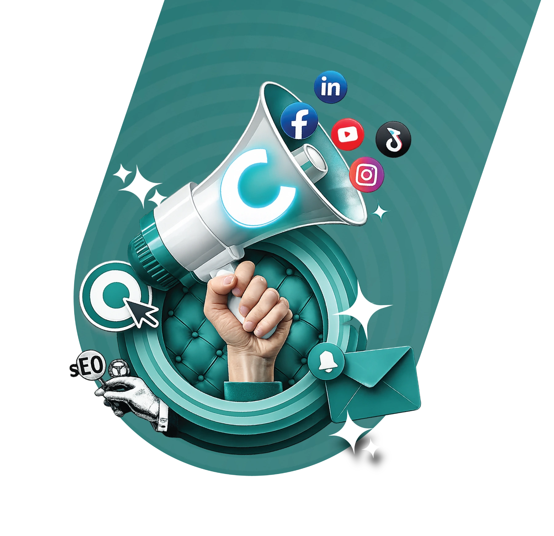 Digital marketing services illustration with social media and campaign icons