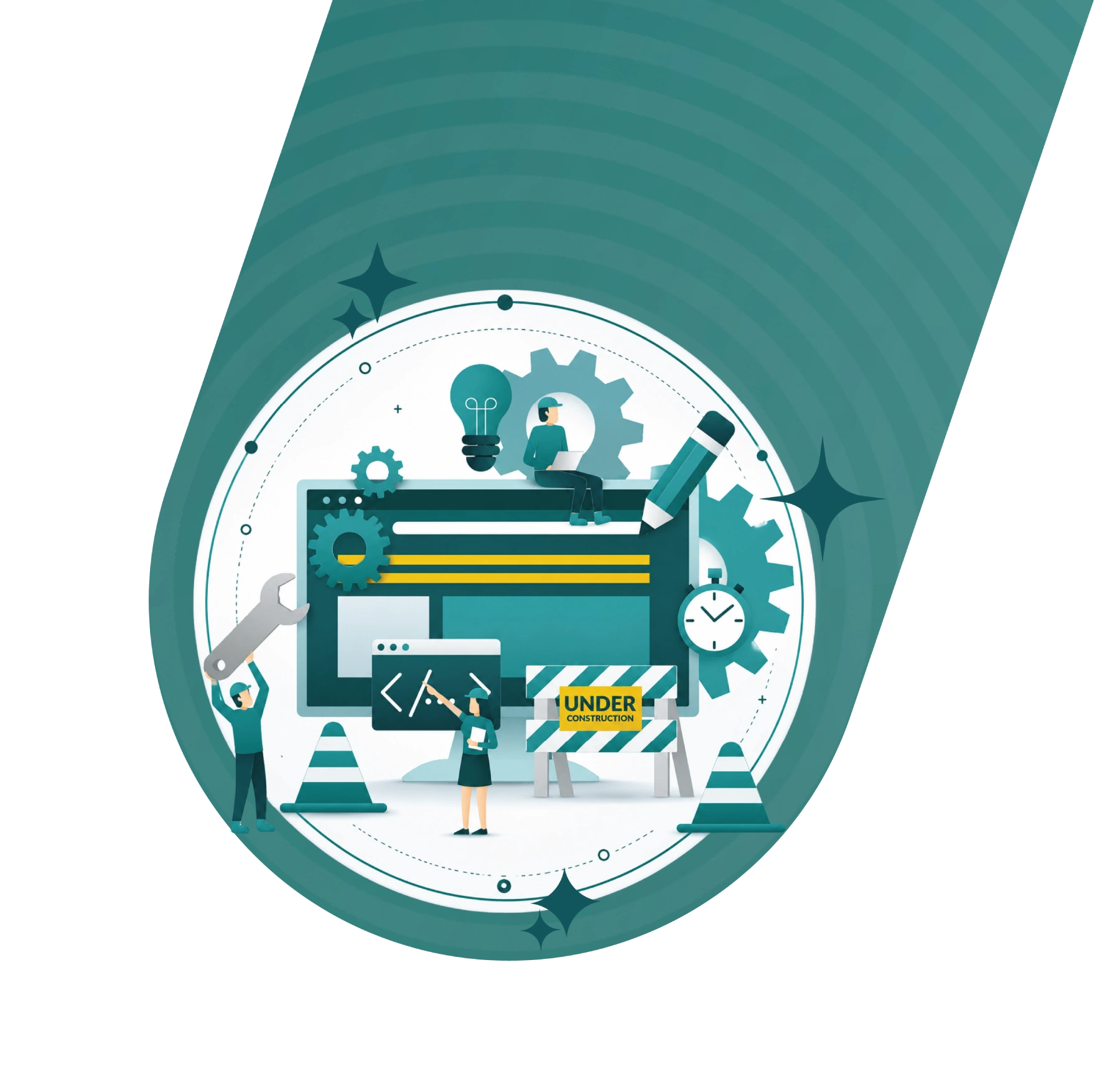 Web maintenance services illustration with support and security icons